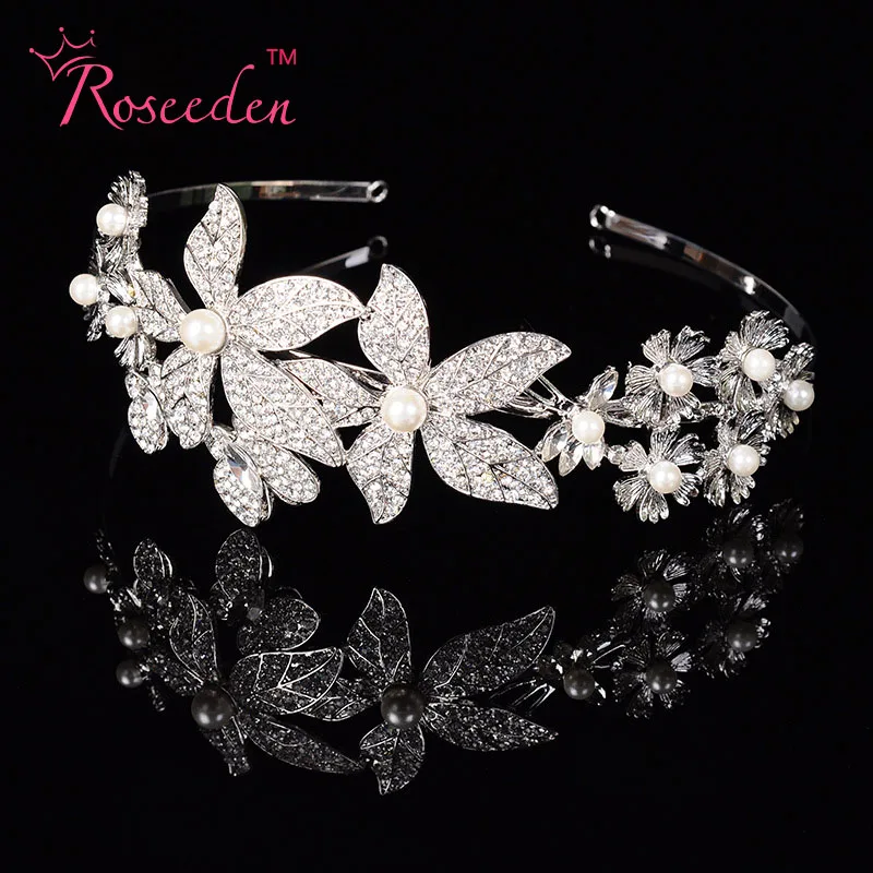 

Fashion Elegant Crystal Sunflower Alloy Comb Pearl Wedding Crown Tiara Hair Accessories Rhinestone Hair Jewelry Bride Party RE87
