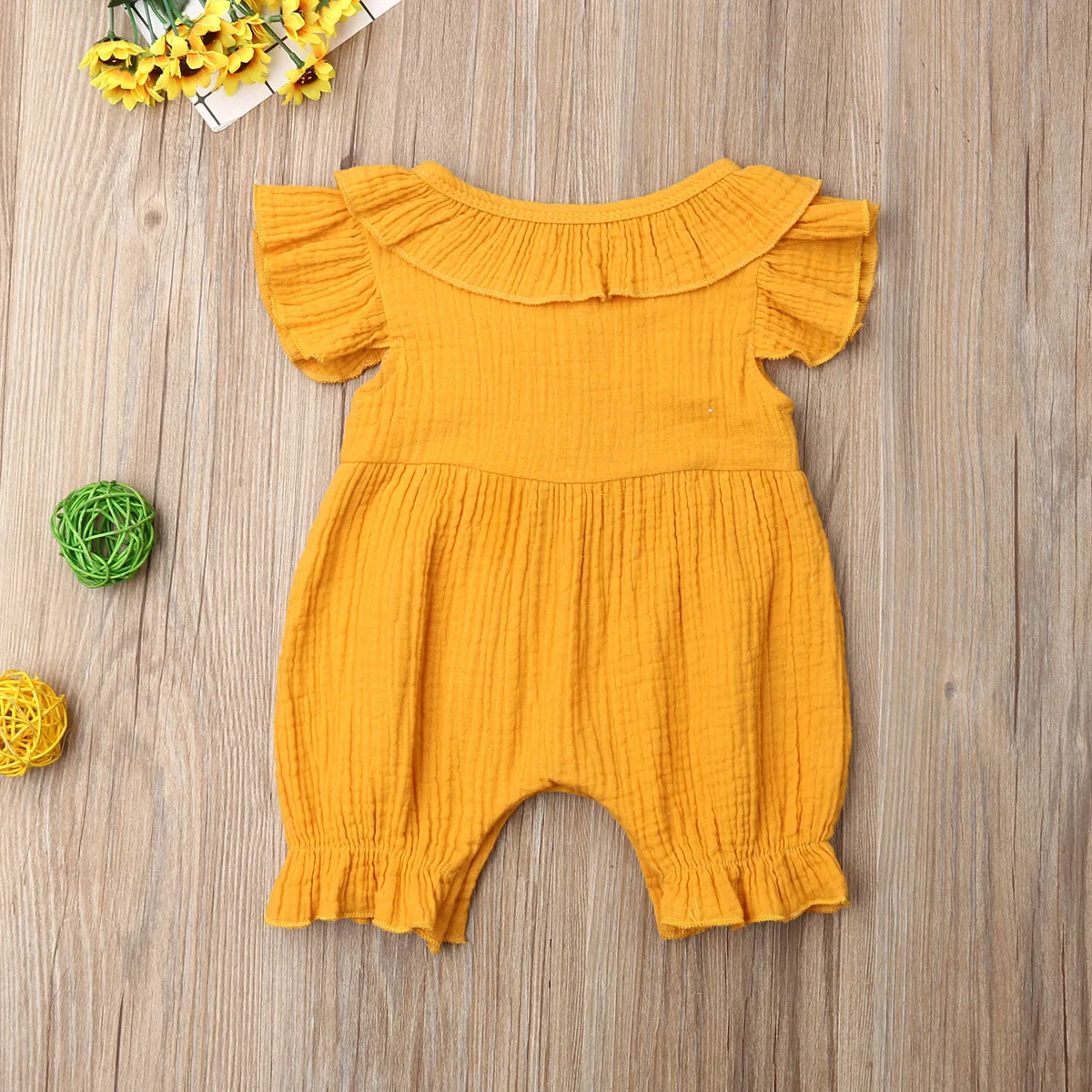 Toddler Kids Baby Girl Summer Fly Sleeve Cotton Romper Jumpsuit Clothes Cotton Linen Baby Girls Clothing Rompers