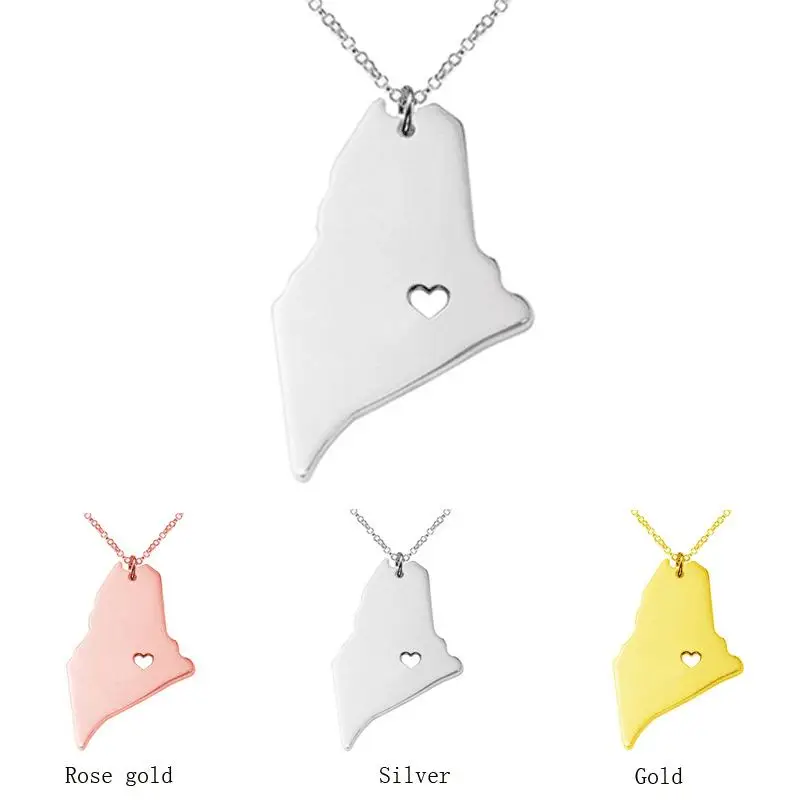

SUTEYI S925 Silver Maine State Necklace, Charm State Shaped Necklaces,Personalized Maine State Necklace With A Heart