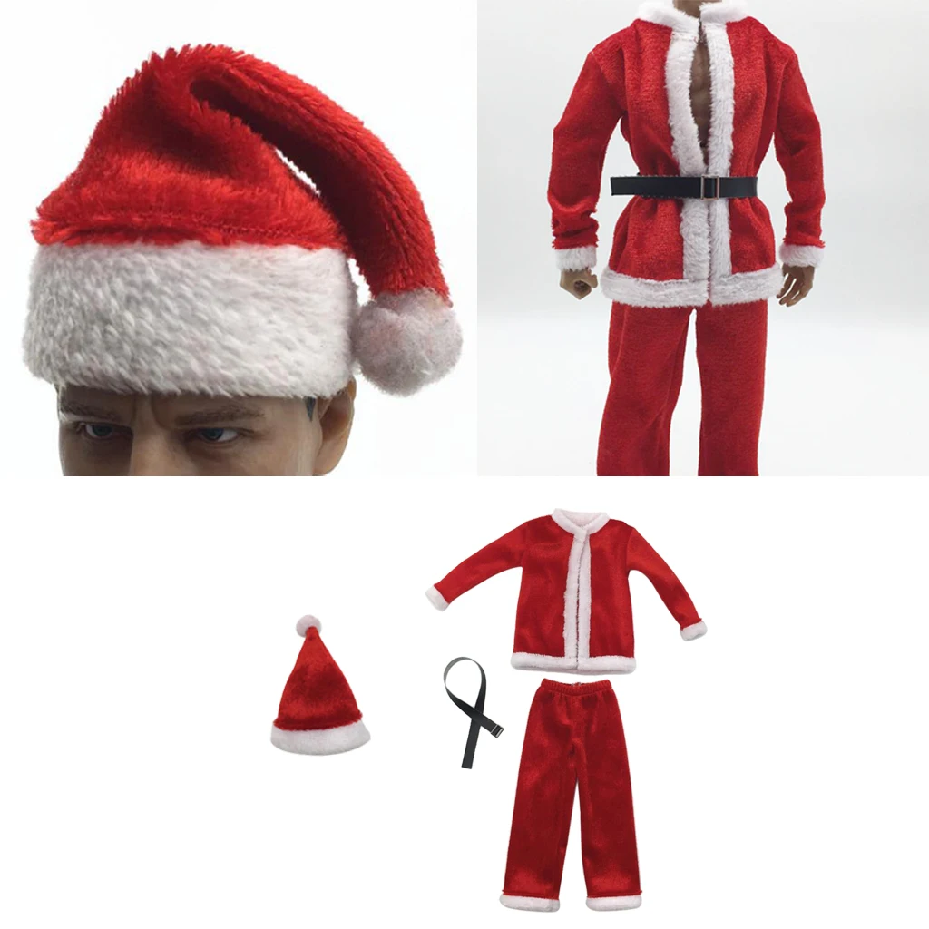 1:6 Scale Christmas Clothes Costume Set &Hat Santa Claus Cap for 12inch Action Figure Doll Toy Accessories