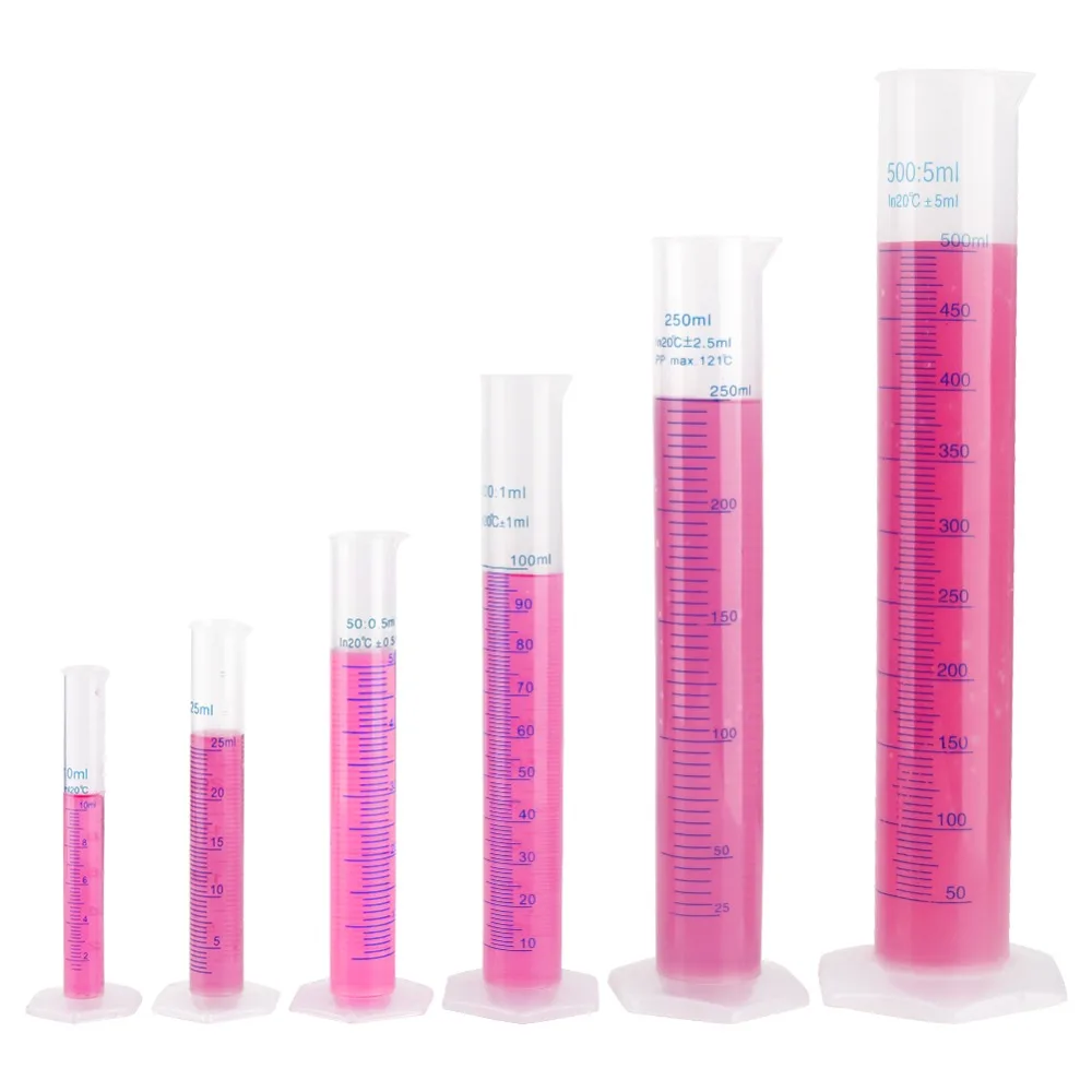 

6 pcs/Set 10ml/25ml/50ml/100ml/250ml/500ml Plastic Measuring Tools Set Cylinder Graduated Cylinders Chemistry Laboratory Tools