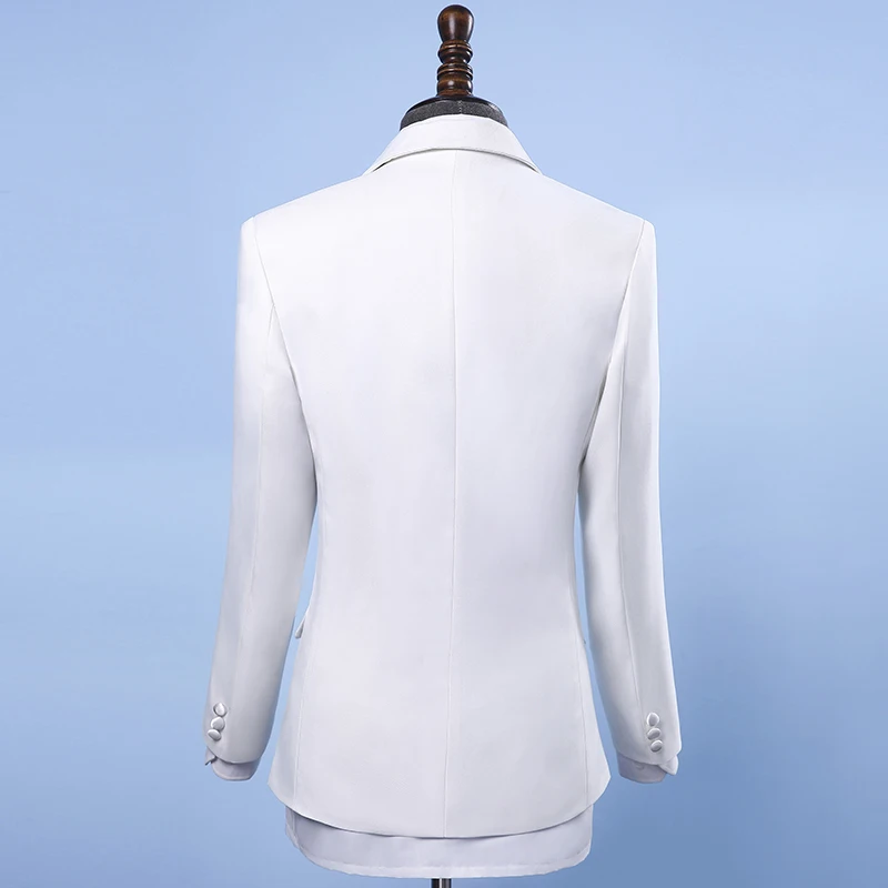 Men's Formal Suits Black white Crystals Slim Blazers Group musical performance Costume Wedding Party Prom Host singer Stage suit