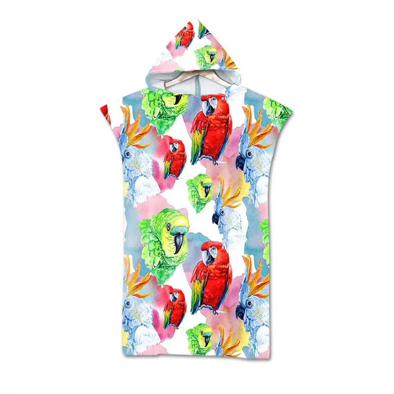

Parrot Toucan Bird Microfiber Bath Shower Beach Towel Hooded Robe Poncho for Swimming Beach Surf Adult Bathrobe Beachwear