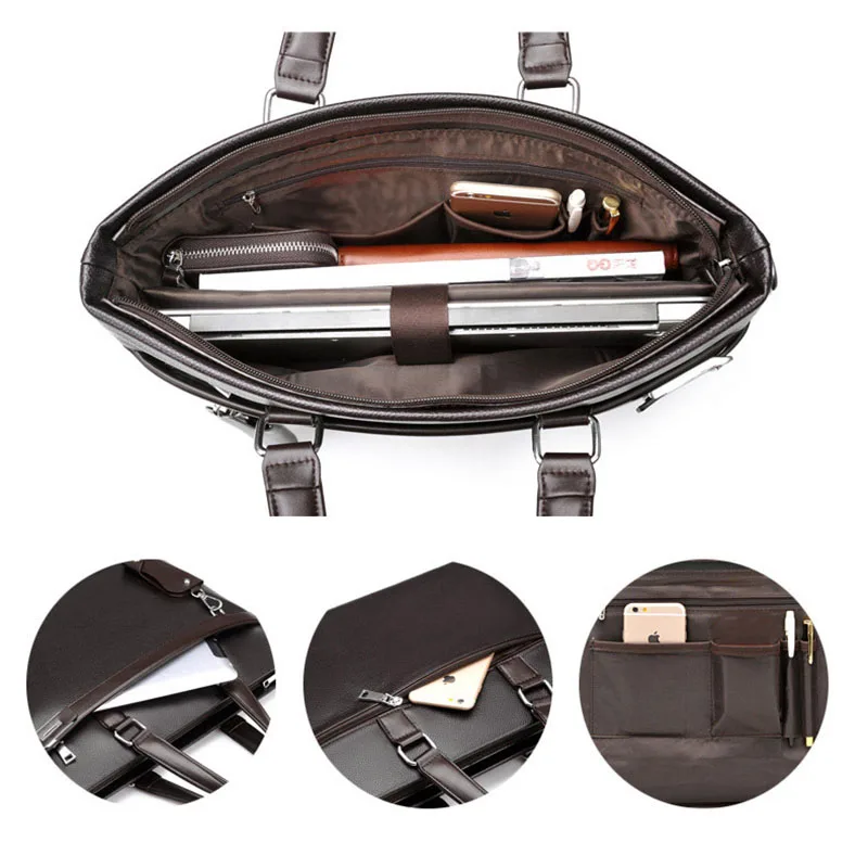 Набор из 3 предметов, мужской кожаный портфель, мужские деловые Офисные Сумки, мужской портфель высокого качества, черный, коричневый портфель для ноутбука