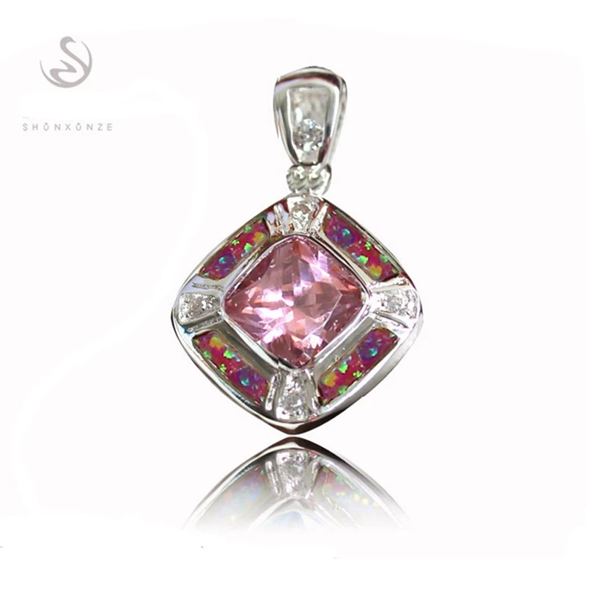 

Fleure Esme Luxury christmas Engagement Wedding pendants for Noble Women Pink Cubic Zirconia and pink opal Rhodium Plated R4103