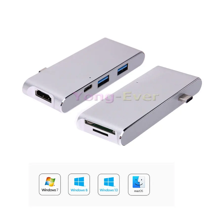 

6-in-1 USB-C Type C 3.1 HUB w/ Type-C Power Delivery Charging Docking 4K HDMI Video HD SD/TF Card Reader USB3.0 for MacBook Pro