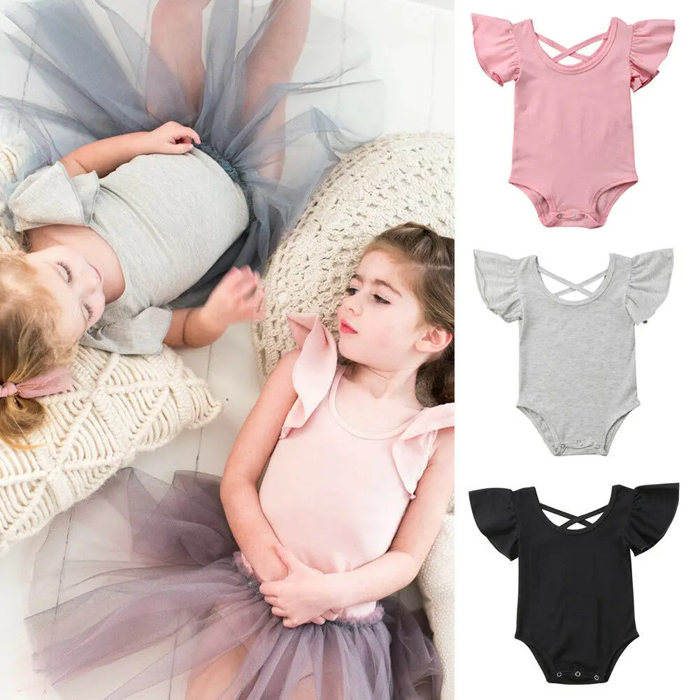 

0-24M Newborn Baby Girl Bodysuit Baby Girl Solid Color Jumpsuit Toddler Ruffle Sleeve Clothes Kids Cotton Outfits Sunsuit