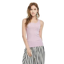 Летний Стиль топик женский обтягивающий без рукавов Сексуальная футболка Повседневная модная на пуговицах с низким вырезом майка