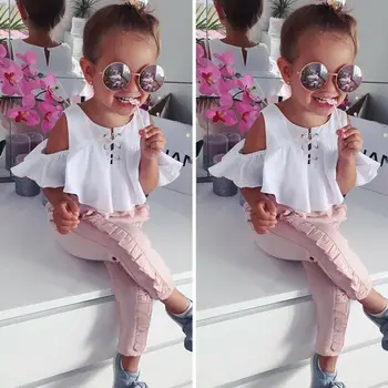 

US Toddler Kids Baby Girl Clothes Ruffle Tops T-Shirt Long Pants Summer Causal Cotton Outfits Set 2PCS