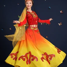 Синьцзян Уйгурский этнический танец сольный сценический танец меньшинств костюмы Китайская народная танцевальная одежда уйгурская одежда