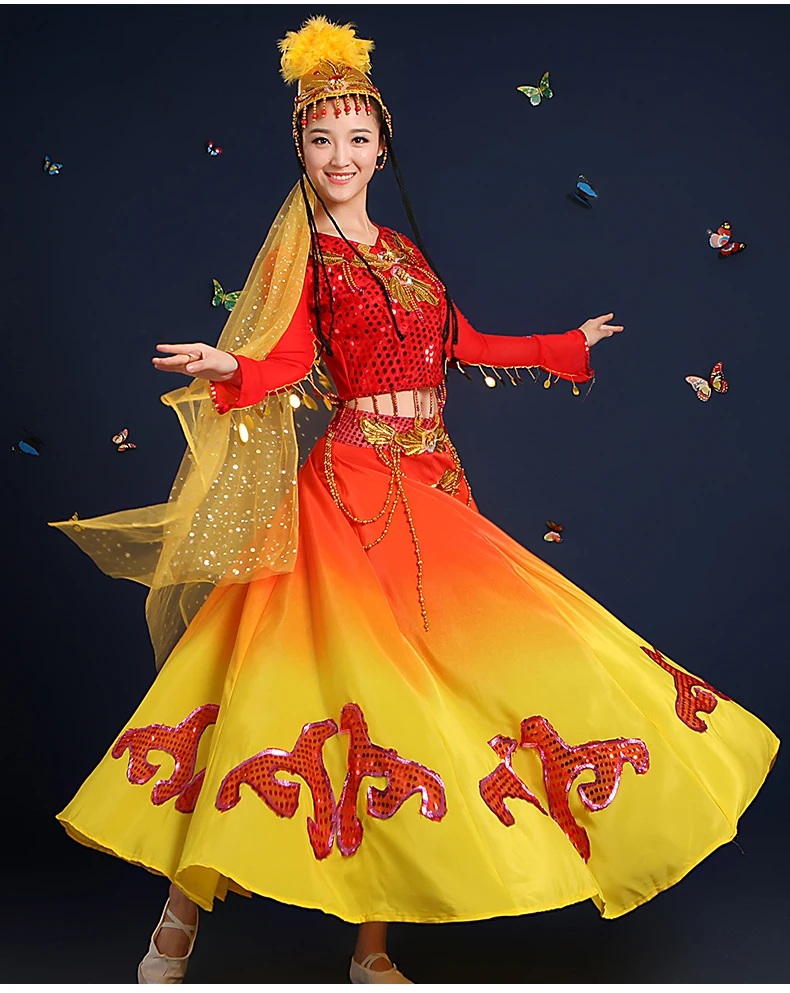 

New Fashion Xinjiang Uighur Ethnic Dance solo stage performance minority dance costumes Chinese folk dance wear Uighur clothing