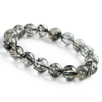 

Brazil Black Natural Rutilated Quartz Bracelets For Women Men 13mm Big Round Bead Crystal Stretch Bracelet