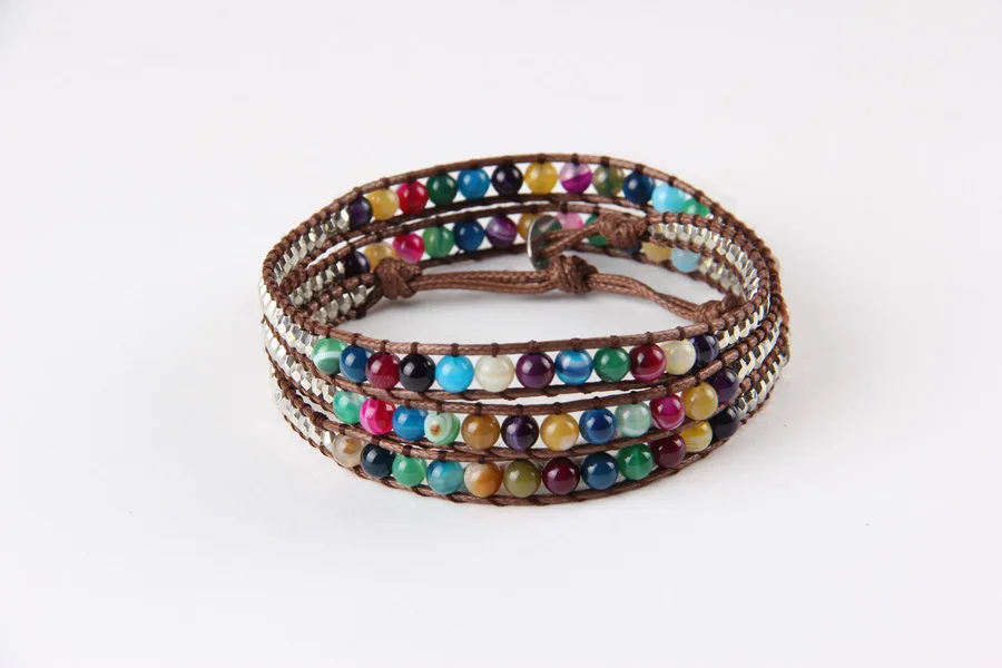 New Leather Bead Wrap Bracelets For Men And women Handmade 6mm 7 color