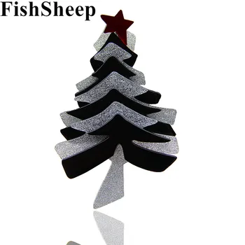 

FishSheep Plastic Christmas Tree Brooches For Women Kids Resin Black/White Glitter Tree Lapel Pins Fashion Brooch Jewelry