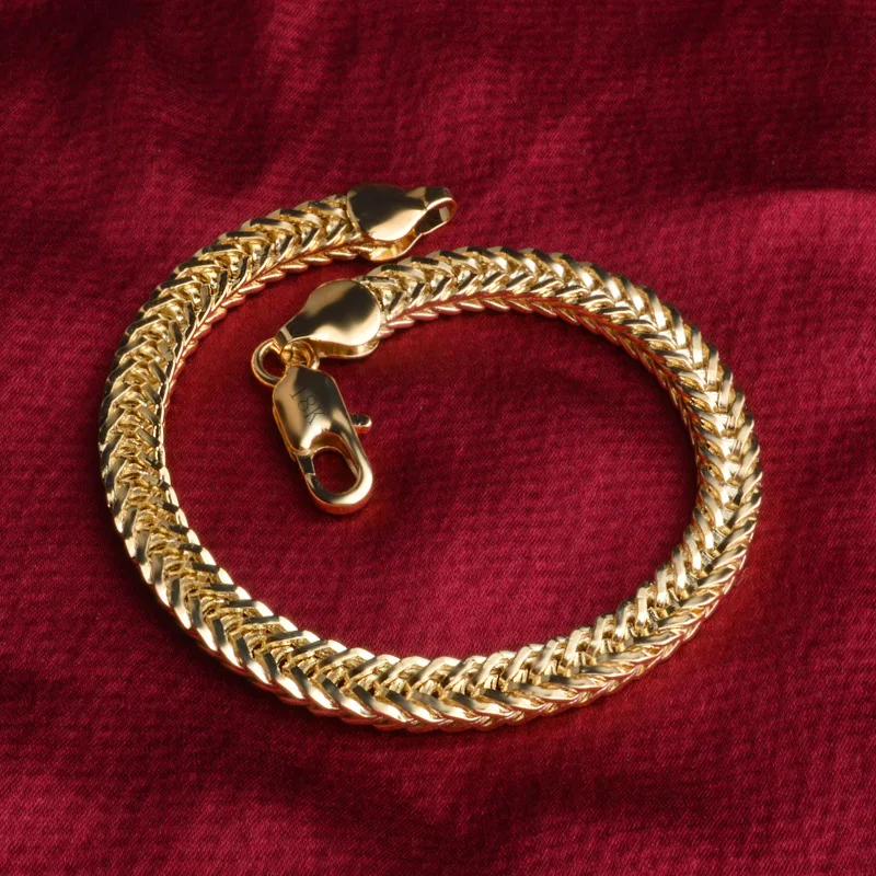 

Hot brand gold bracelet flat bracelet Pulseiras new design 6MM jewelry hand 18 K classic sidewall chain chain snake bone shape