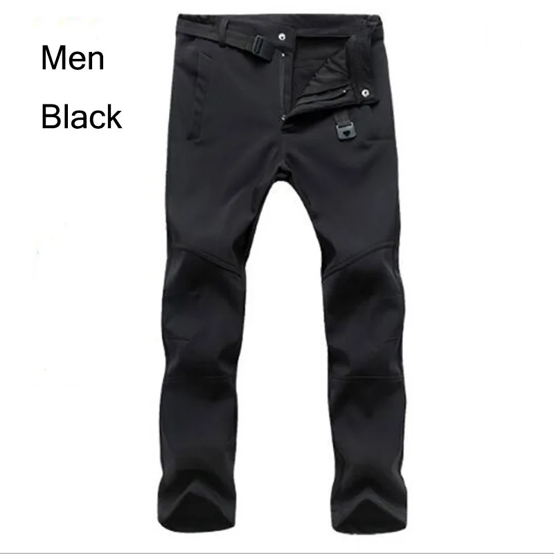 Зимние флисовые Походные штаны для мужчин и женщин, теплые флисовые водонепроницаемые штаны, термо штаны для кемпинга, катания на лыжах, треккинга, альпинизма - Цвет: Men black
