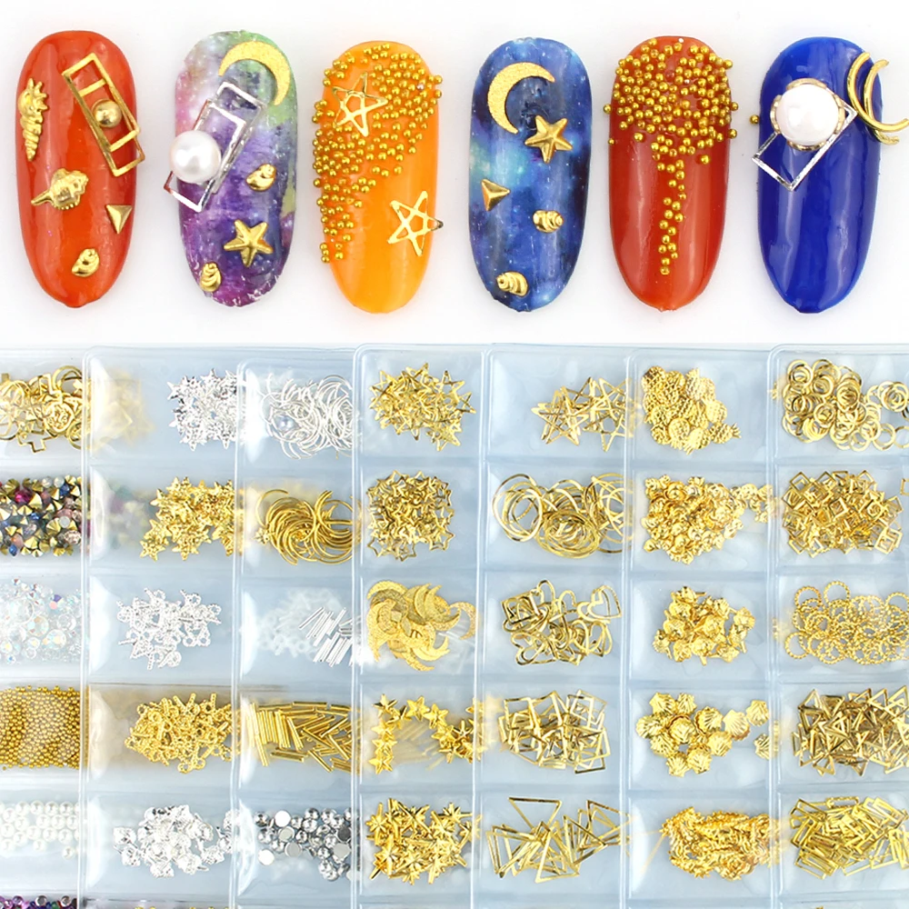

8 Type 3D Nail Metal Decorations Frame Mixed Shell Starfish Nail Metal Studs Set DIY Manicure Accessories