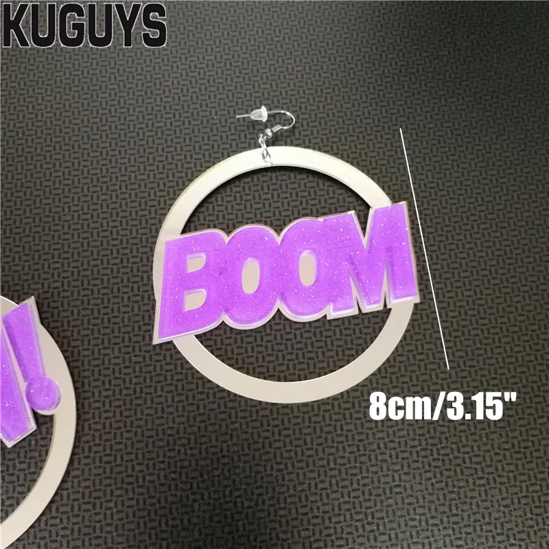 KUGUYS Pow Boom круглые серьги для женщин Акриловые ювелирные изделия буквы хип хоп