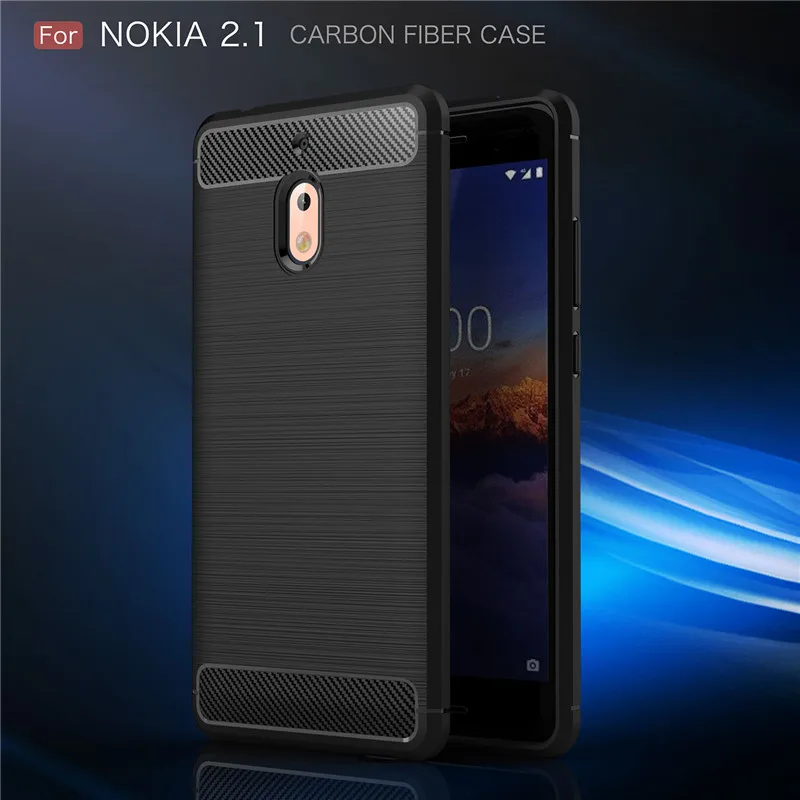 Whyes For Nokia 2.1 Case Soft TPU Cases Silicone Full Protector ShockProof Heavy Carbon Fiber Phone Bags Cover Fitted |