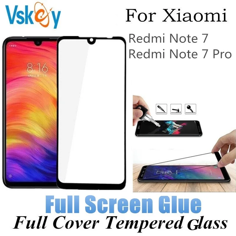 VSKEY 10 шт Полный Клей закаленное стекло для Xiaomi Redmi Note 7 Pro Анти Царапины полное