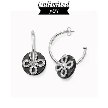 

Chinese Knot Black Onyx Disc Hinged Creole Hoop Earrings Round Earrings Silver Fashion Good Jewelry for Women 2018 Brand New