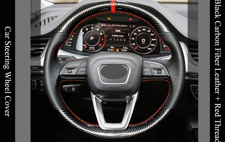 Capa de Volante do Carro de Couro de Fibra de Carbono para Audi Lqtenleo para Audi Allroad 2020-2020 q3 q8 2020 q5 Sq5 q7 a4 8 Automóveis e motos