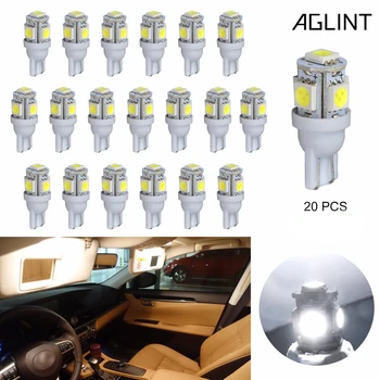 

AGLINT 20 PCS Automobile LED Lamp T10 194 501 LED W5W For Car Interior Reading Dome Front Side Marker and Trunk bulbs White 12V