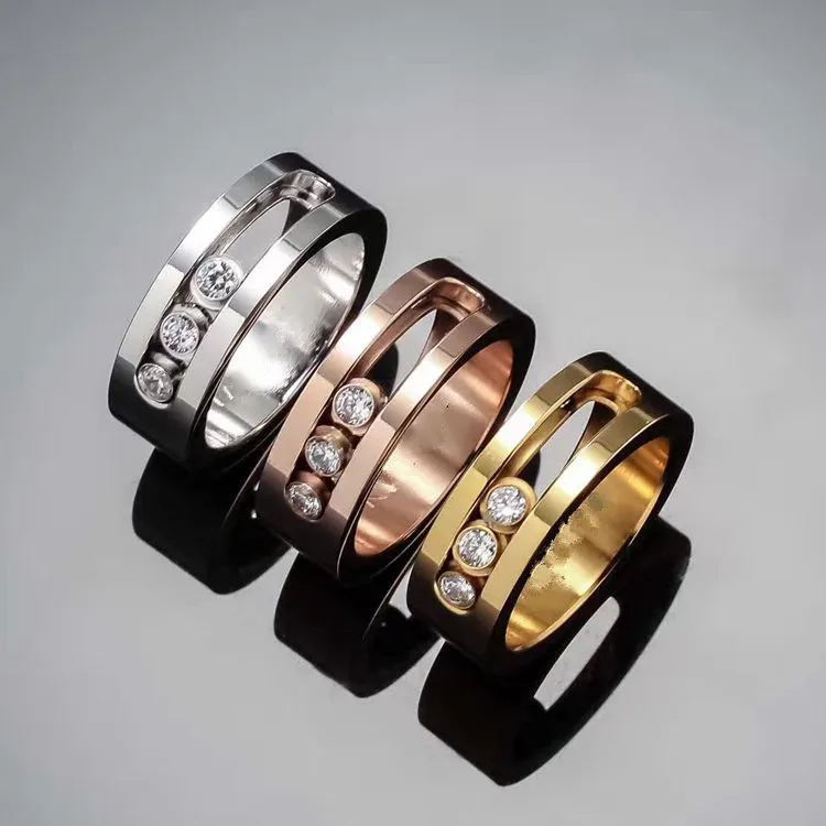 

France fashion brand new imitation jewelry women move stone rings stainless steel zircon crystal moving finger rings RING