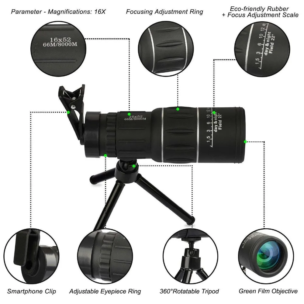 Телескоп высокой четкости 16x52 с двойным фокусом оптические линзы объектив для телефона монокулярный прицел мульти линзы для покрытия для iphone huawei Samsun