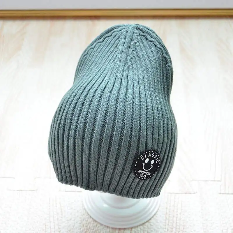 

Solid Color Warm Baby Hat Cap Girl Boys Winter Knit Hats Fashion Smile Striped Crochet Children Beanie casquette enfant