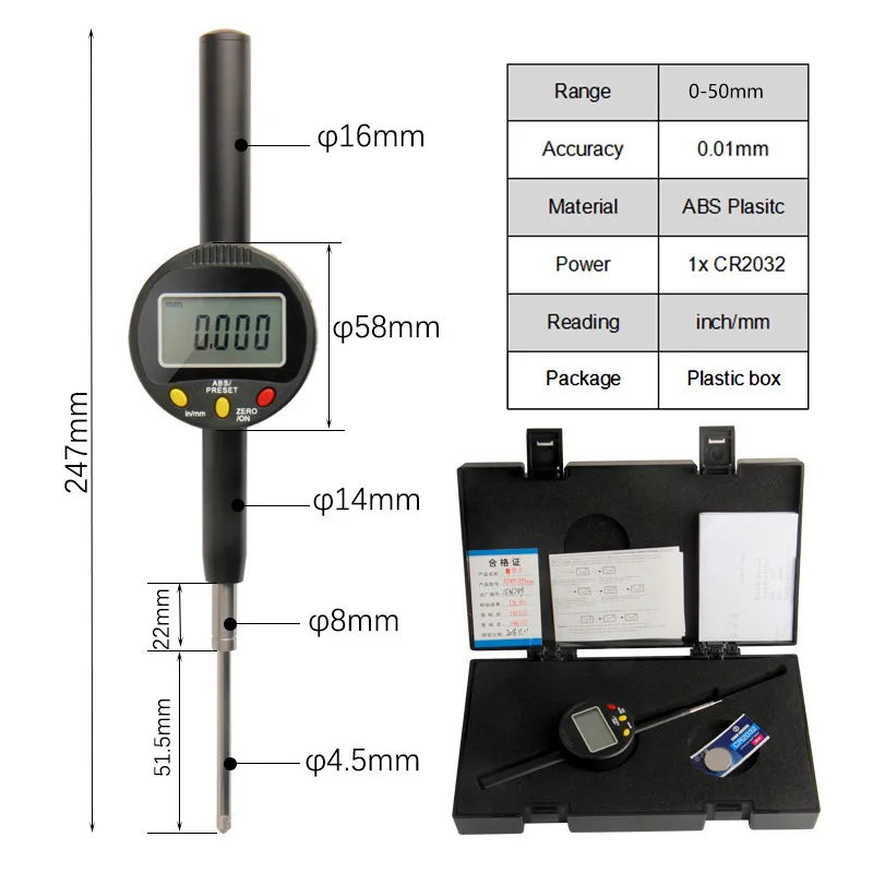 Цифровой циферблатный индикатор 0-10/12. 7/25. 4/50/100 мм дюймов/метрики Электронный индикатор для зонда Тесты датчик измерительного прибора