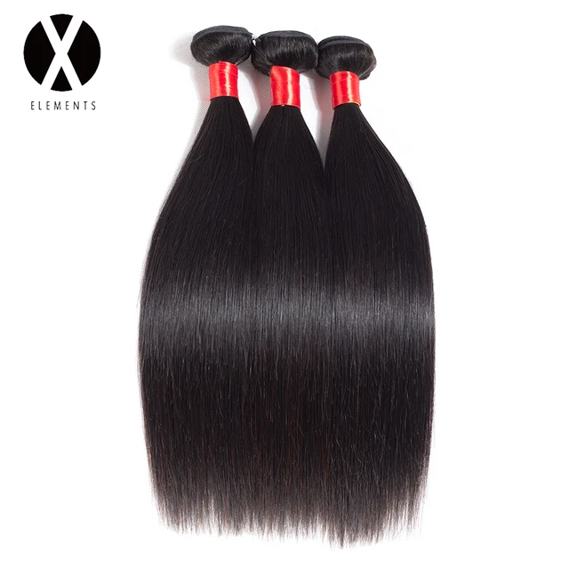 X Elements 100% Brizilian Human Hair 3 Bundles Straight Hair Weaves ...