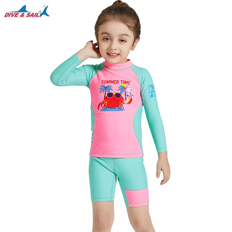 

DiveSail kids girls swimsuit 2pcs set UV 50+ Children rashguard Beachwear Surf Bathing Swimming Costume 3-10Y