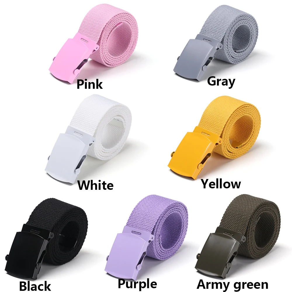 1PC Summer Fashion Unisex Canvas Belt Casual Candy Colors Lovers Waistband Simple Square Automatic Buckle Waist Belt
