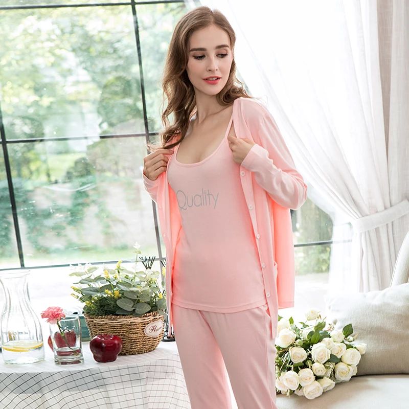 

Qianxiu Pajamas For Women Cotton Sleepwear V-neck Three-piece Pajama Set Women's Lounge wear 1401
