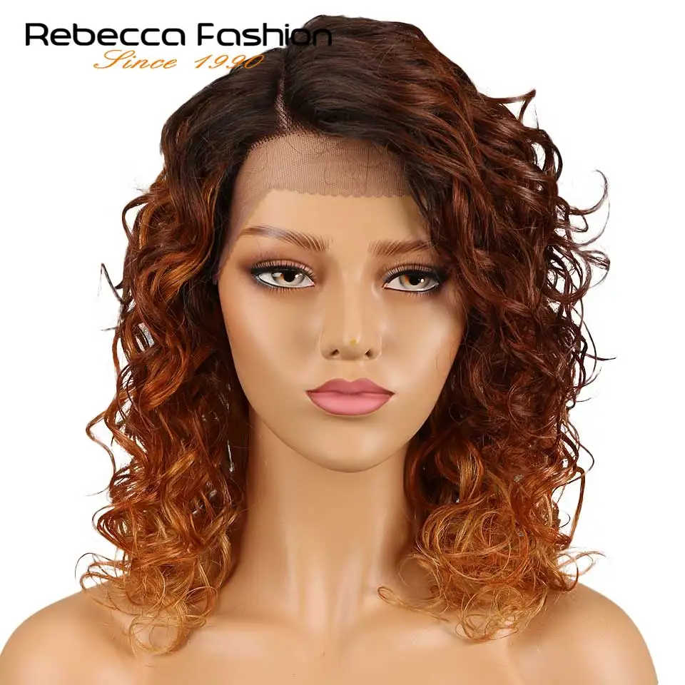 Rebecca Loose Curly Right Side Part Lace Front Human Hair Wigs For Black Women Peruvian Remy Loose Curly Lace Wigs 18 Inch