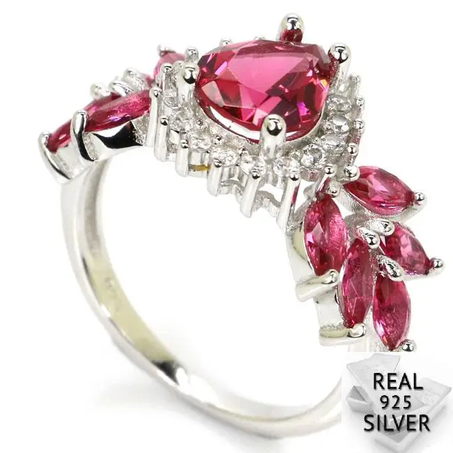 

24x13mm 3.6g Real 925 Solid Sterling Silver Deluxe Pink Raspberry Rhodolite Garnet CZ Rings
