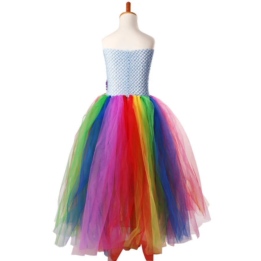 Shabby Flowers Girls Rainbow Tutu Dress Full Length Princess Tulle Dress Kids Birthday Party Ball Gowns Purim Xmas (7)