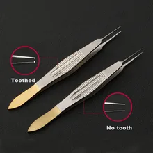 Stainless steel eye surgery gold handle tweezers double eyelid tool beauty plastic equipment tweezers toothed fat tweezers