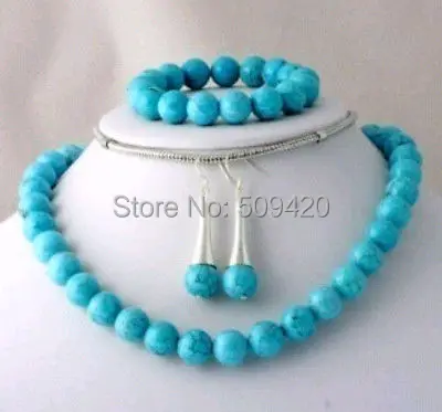 

Wholesale jewe226>>10mm Turquoise necklace earring bracelet set