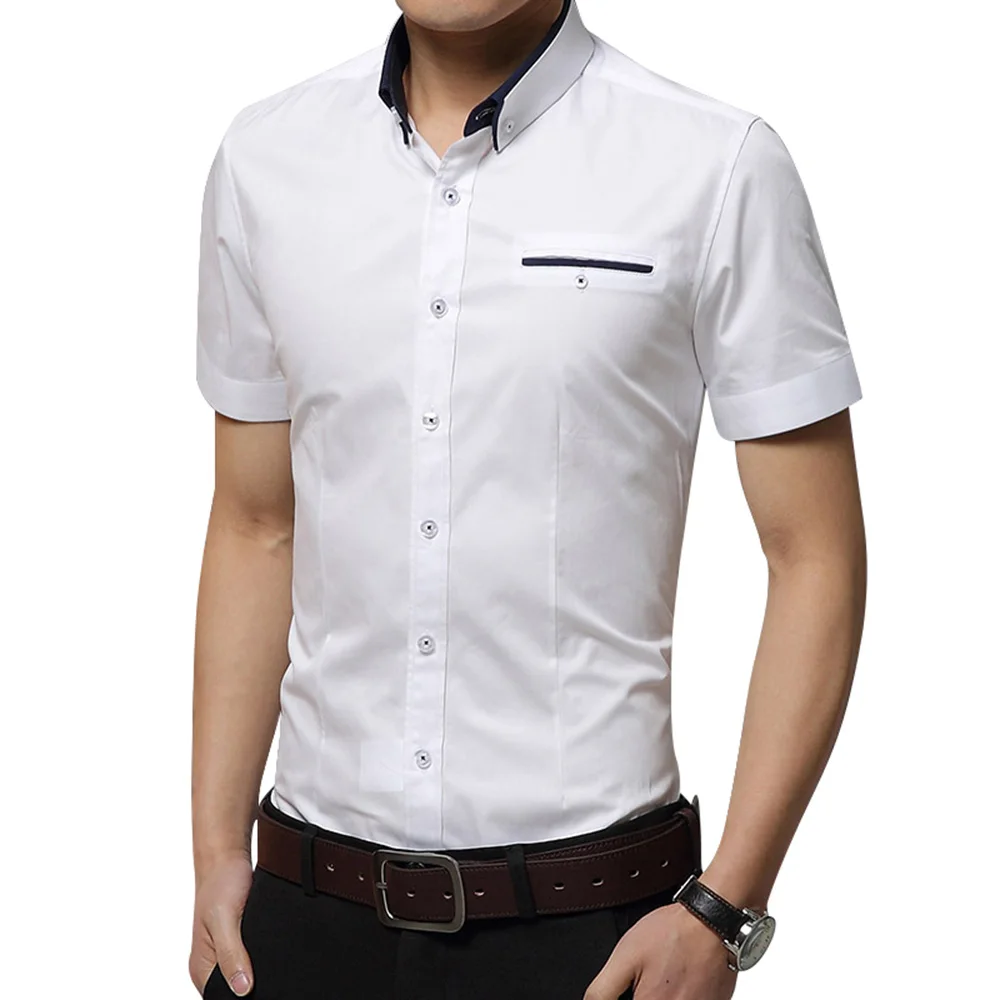 Мужская Свадебная рубашка с коротким рукавом мужская рубашка деловая однотонная Повседневная рубашка Рабочая Деловая одежда тонкая рубашка мужская CY18006 - Цвет: White