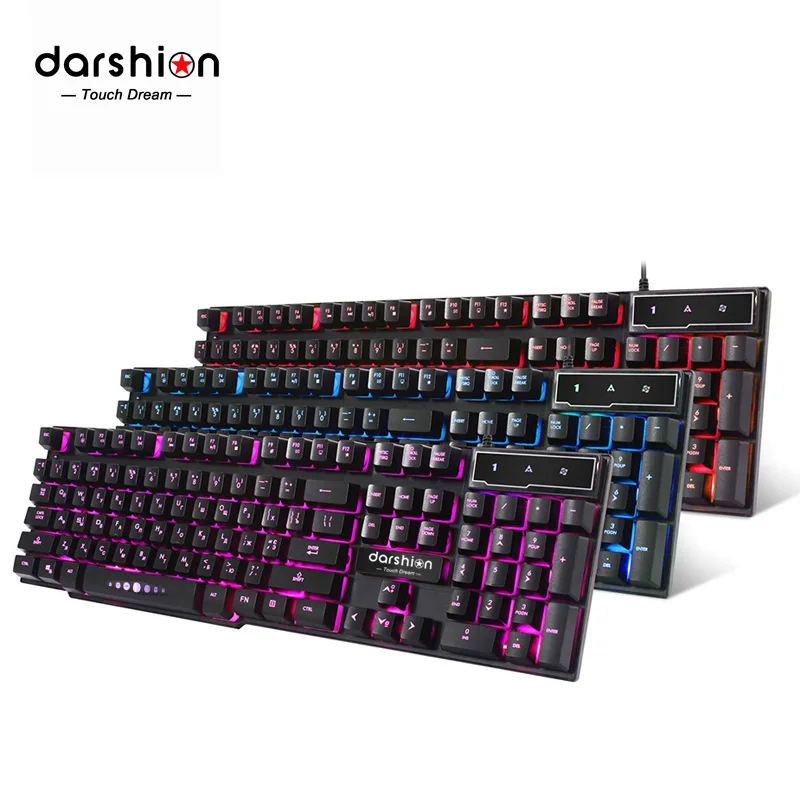 

Russian / English Backlight Gaming Keyboard 3 Color Transformation USB wired Floating LED Backlit for Desktop Laptop