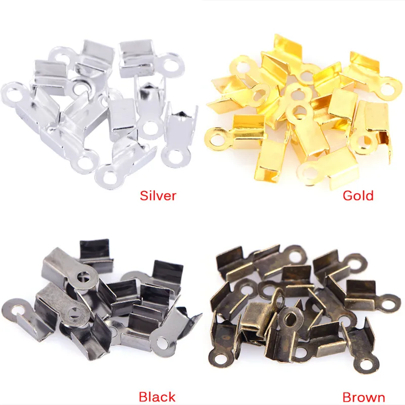 100pcs/lot End Caps Fasteners Fits 4mm Leather Cord Crimp Beads Fastener Clasps Connectors For DIY Necklace Jewelry Making