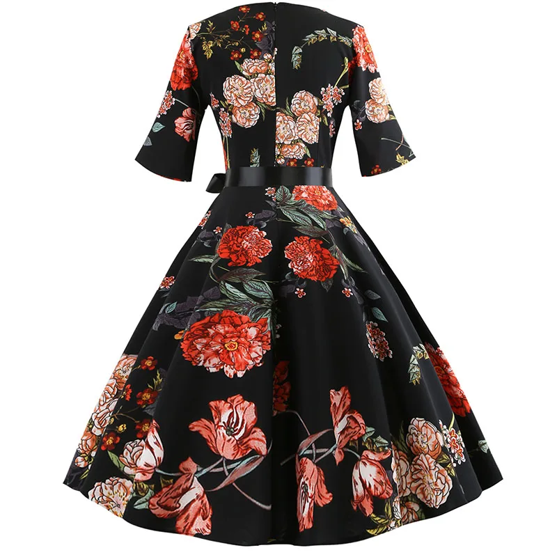 Floral Print Vintage Dress Women Long Sleeve Elegant Party Dress Autumn Winter Female Casual A-Line Dress Tunic Plus Size