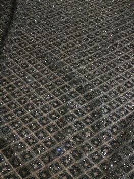 

Newest Cyndi-1010149 african tulle mesh fabric sparkly glued glitter sequins lace fabric for party dress