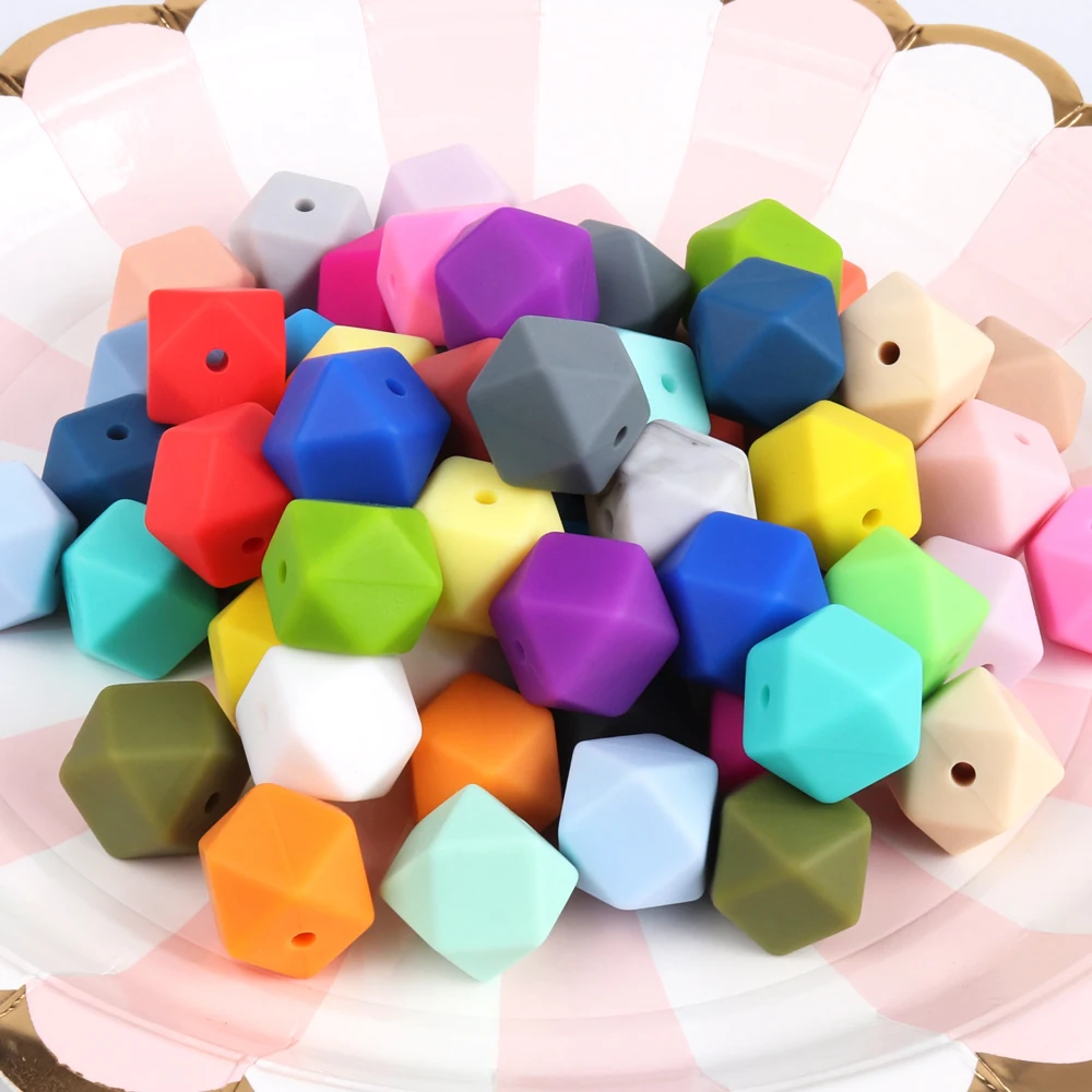 

TYRY.HU 10Pc 14mm Hexagon Silicone Beads for DIY Baby Teething Necklace Accessories Food Grade Silicone Teether Toy Pendant Gift