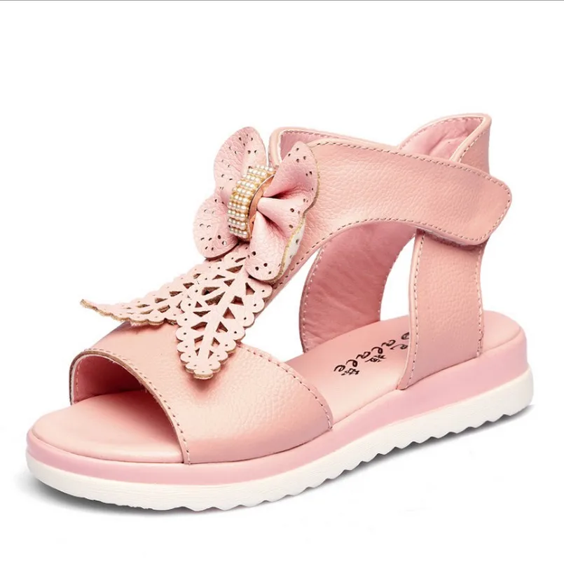 

2017 Children Sandals Shoes New Fashion Girls Genuine Leather Bowtie Princess Shoes Kids sandals Baby Toddler Shoes Size26-37