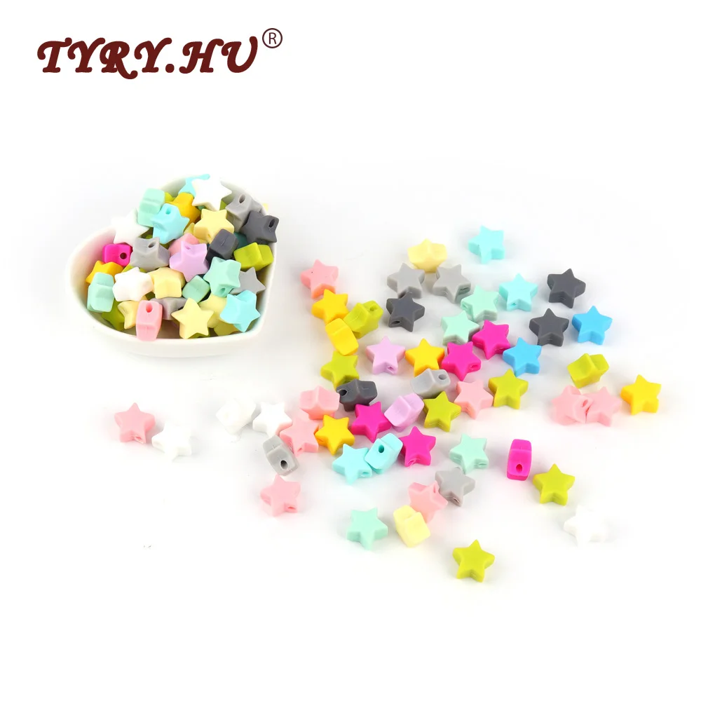 

TYRY.HU Food Grade 10Pcs Star Silicone Beads Baby Nursing Teether Beads For DIY Infant Teething Silicone Pacifier Chain Toy