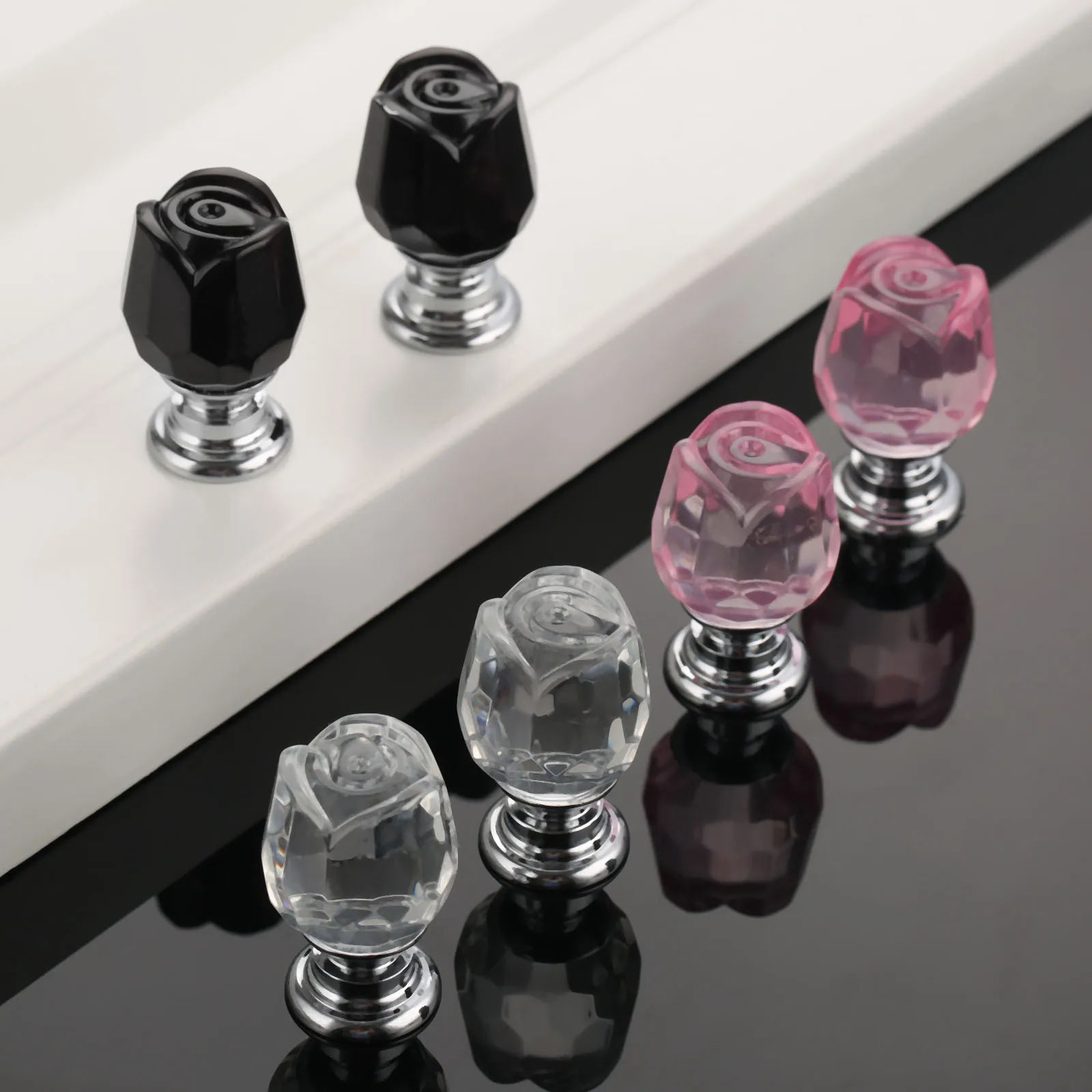 DRELD 2 шт. 20 мм с украшением в виде кристаллов Стекло мебельные ручки розы ящик, ручки шкафа и ручки Кухня дверная ручка для шкафа
