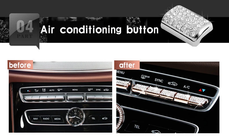 Кольцо-часы, кнопка регулировки сиденья, крышка воздушного выхода, накладка, бриллиантовый интерьер, аксессуары для автомобиля, аксессуары для Mercedes Benz E Class